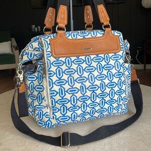 Rebecca Minkoff diaper baby bag blue white pattern